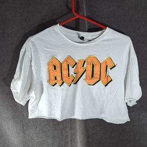 H&M Divided AC/DC Logo "Distressed" White Cropped Graphic Tee VG S